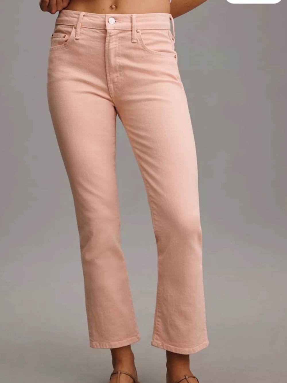 MOTHER The Insider Hover High Rise Crop Flare Jeans Peach Parfait Pink 26 - Picture 15 of 15